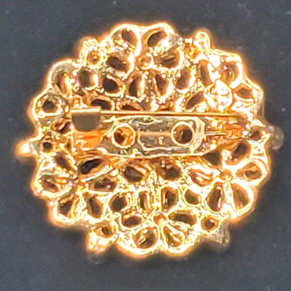 Blue Rhinestone Round Gold Tone 1.5" Brooch Pin Unsigned Vtg - Picture 2 of 6